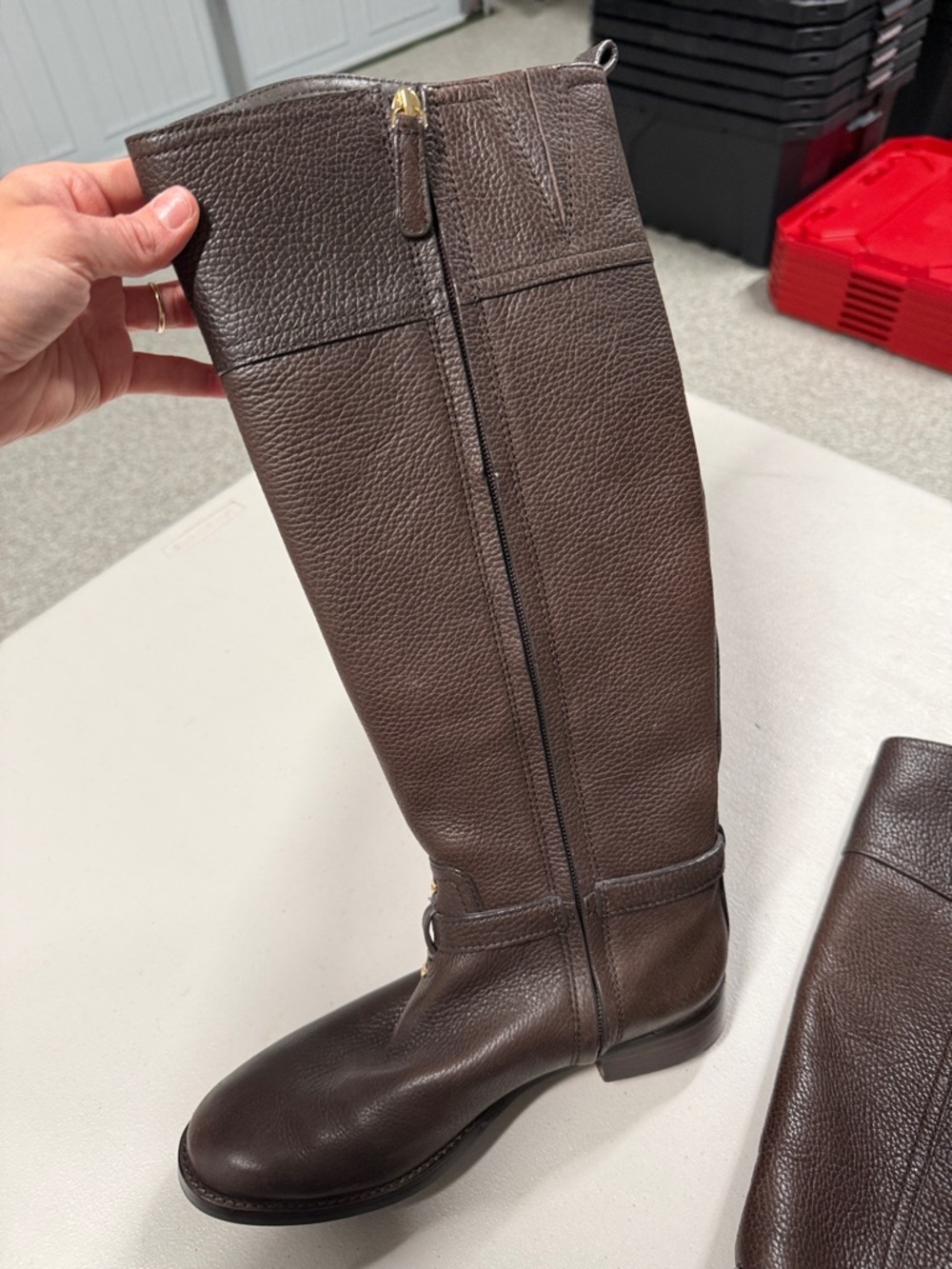 Tory Burch Brown Tall Leather Riding Boots with Logo Medallion - Picture 2 of 10